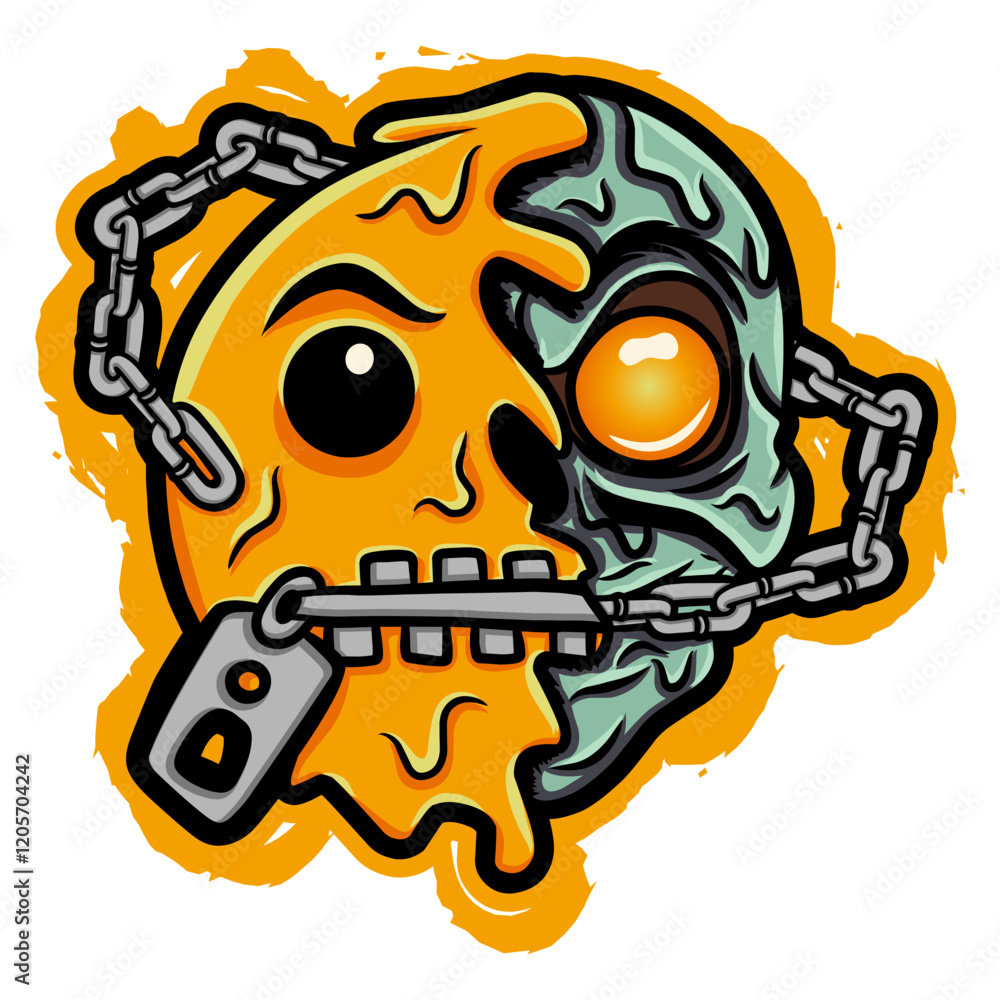 Fototapeta premium the monster half skull emoticon