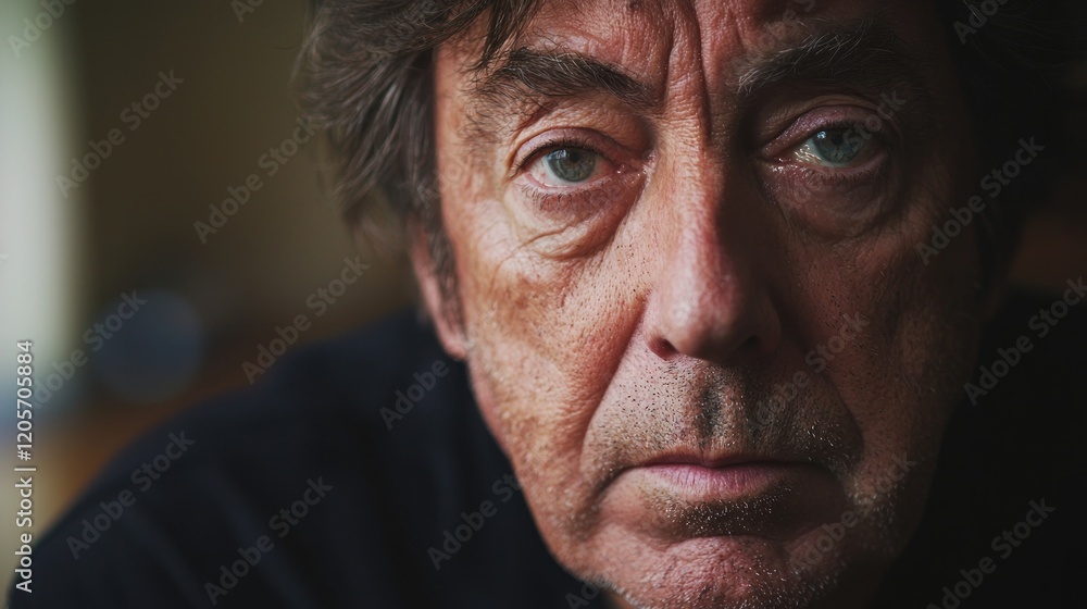 Close-up portrait of a pensive senior man with intense eyes. Close-up portrait of a pensive senior man with intense eyes.