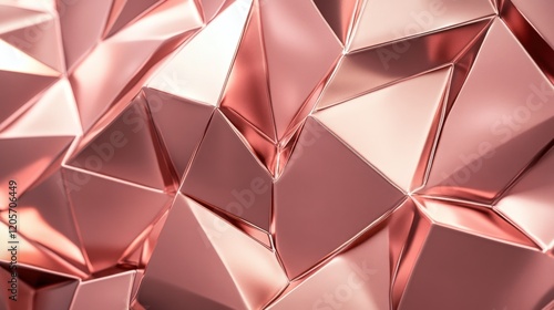 Fototapeta Naklejka Na Ścianę i Meble -  Rose gold metallic surface with repeating triangular patterns creates a modern abstract design