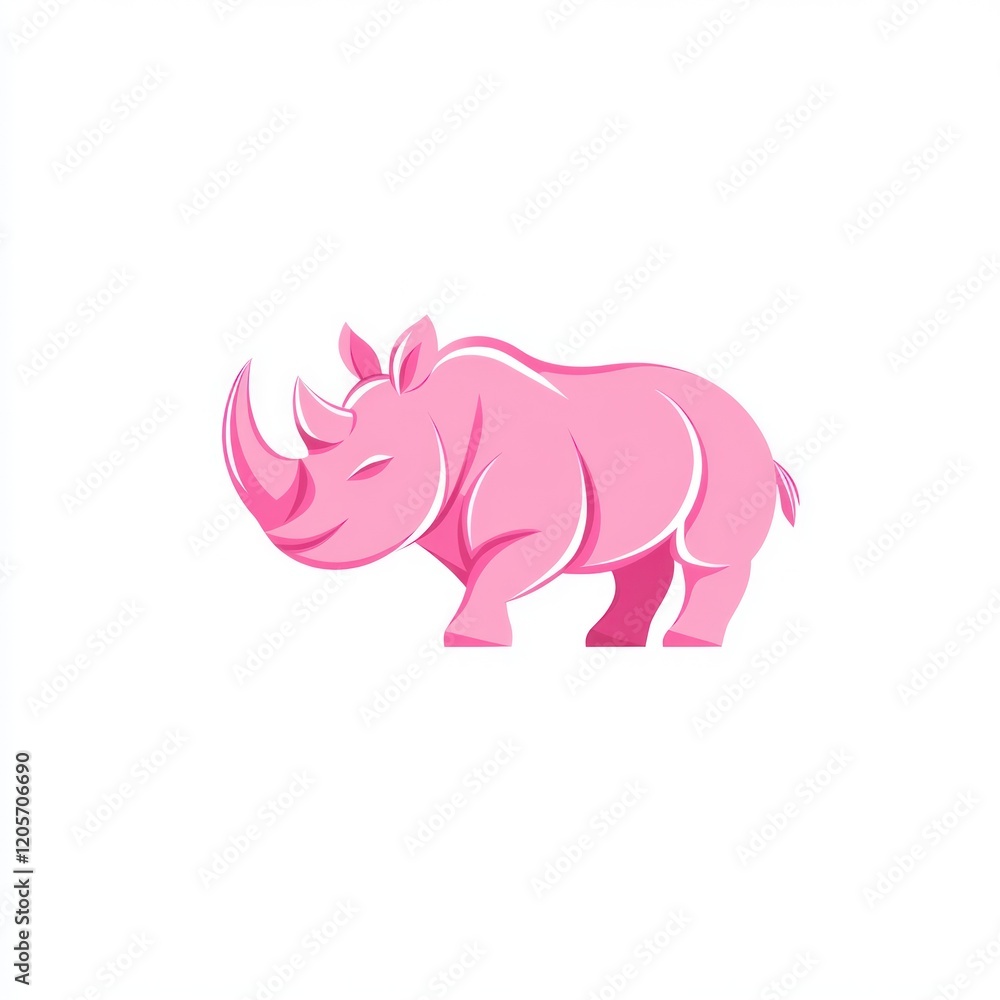 Pink rhino illustration, animal graphic, wildlife design, white background, children's book Pink rhino illustration, animal graphic, wildlife design, white background, children's book