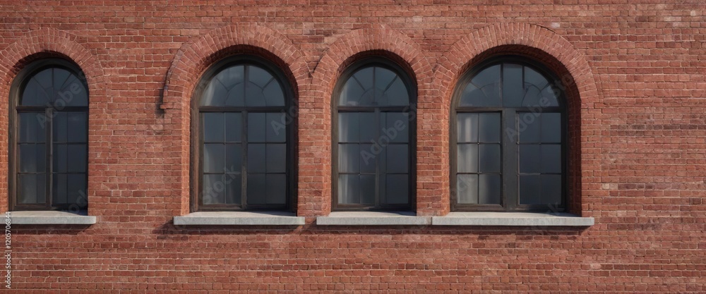 Close-up of red brick wall with a series of arched windows, windows, pattern, architecture Close-up of red brick wall with a series of arched windows, windows, pattern, architecture