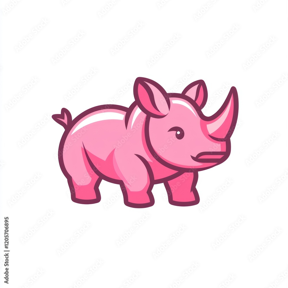 Fototapeta premium Pink rhino cartoon, isolated, white background, children's illustration