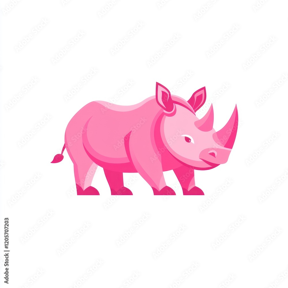 Obraz premium Pink rhino illustration, whimsical style, white background, children's book