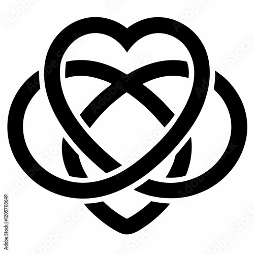 Two Intertwined Hearts black silhouette vector illustration