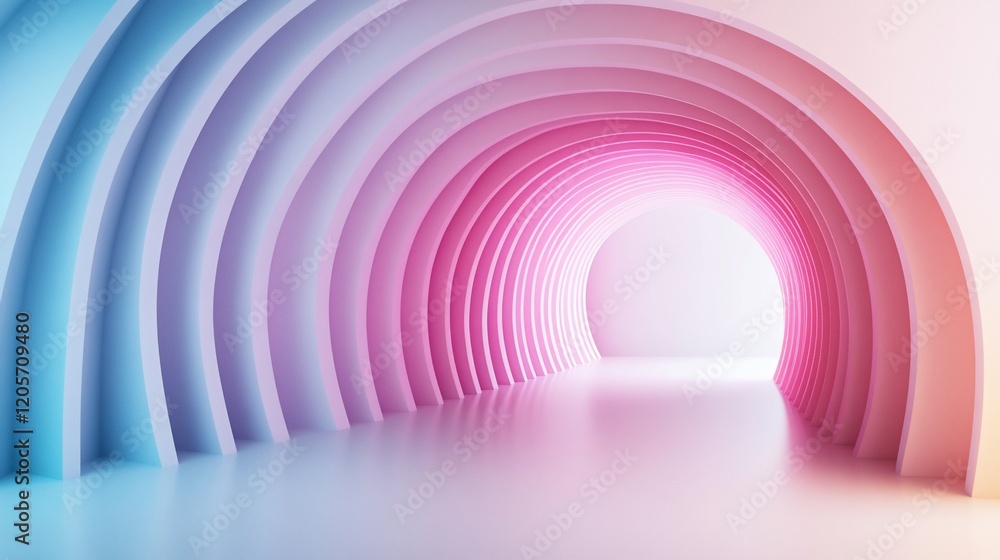 Naklejka premium Abstract pastel arch tunnel with glowing light at the end.