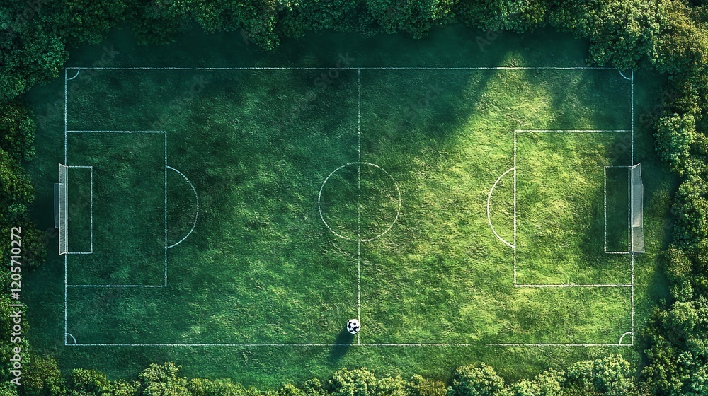Wide-Angle Hyper-Realistic Soccer Field Vector Poster with Ball and Grass Background Wide-Angle Hyper-Realistic Soccer Field Vector Poster with Ball and Grass Background