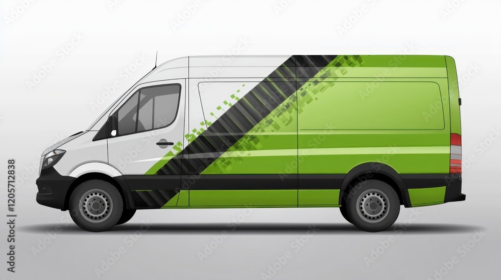 Green-white van design mockup, studio shot, advertising Green-white van design mockup, studio shot, advertising