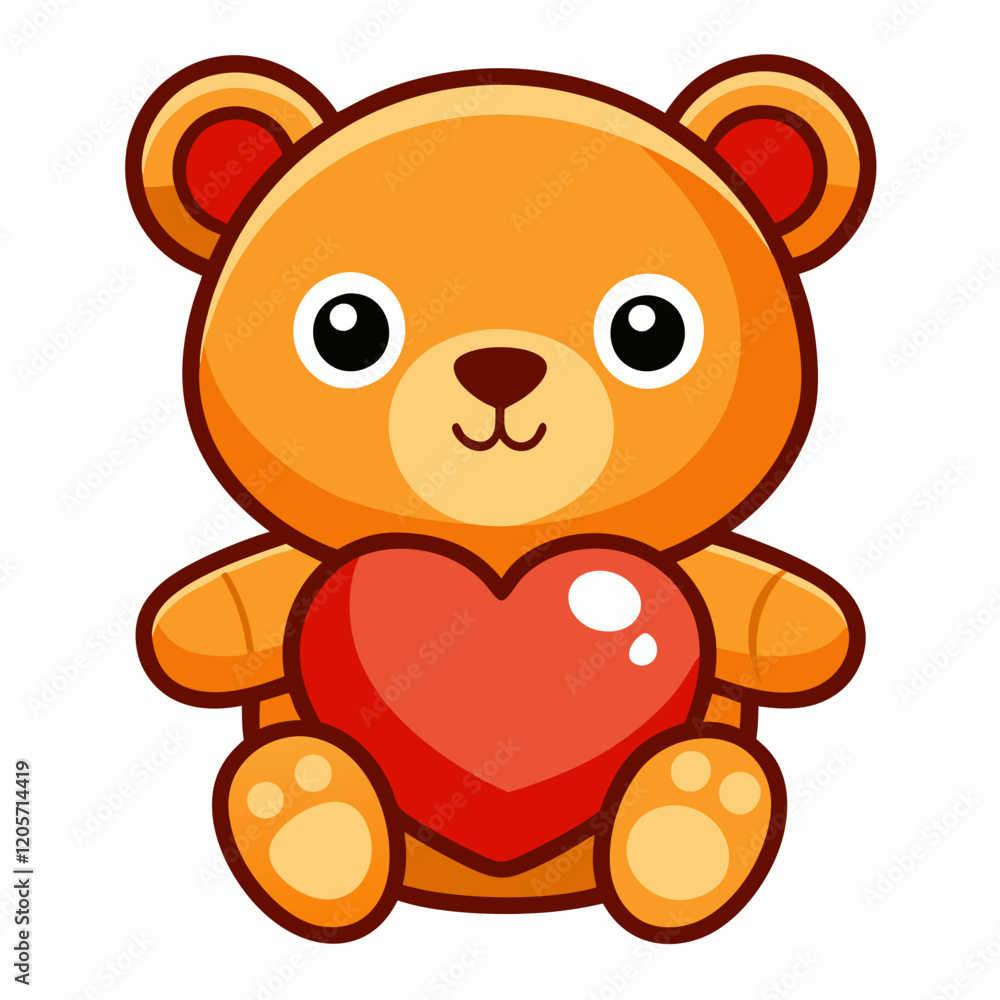 Fototapeta premium Teddy Bear Holding a Heart vector illustration white background