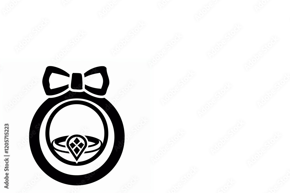 Logo noir et blanc pour wedding planner, alliances avec nœud et bijou, symbole de mariage et d’union sur fond blanc avec espace négatif copyspace Logo noir et blanc pour wedding planner, alliances avec nœud et bijou, symbole de mariage et d’union sur fond blanc avec espace négatif copyspace