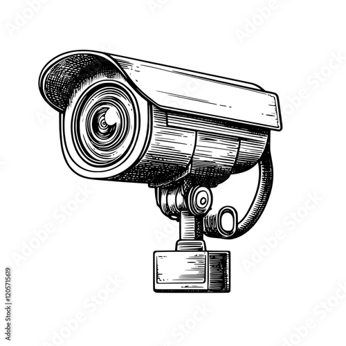 Surveillance camera design with detailed vintage features and classic style in black and white illustration. Generative AI