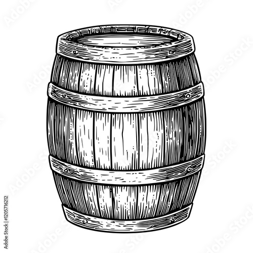 Detailed wooden barrel illustration showcasing classic craftsmanship and design elements from a rural setting. Generative AI