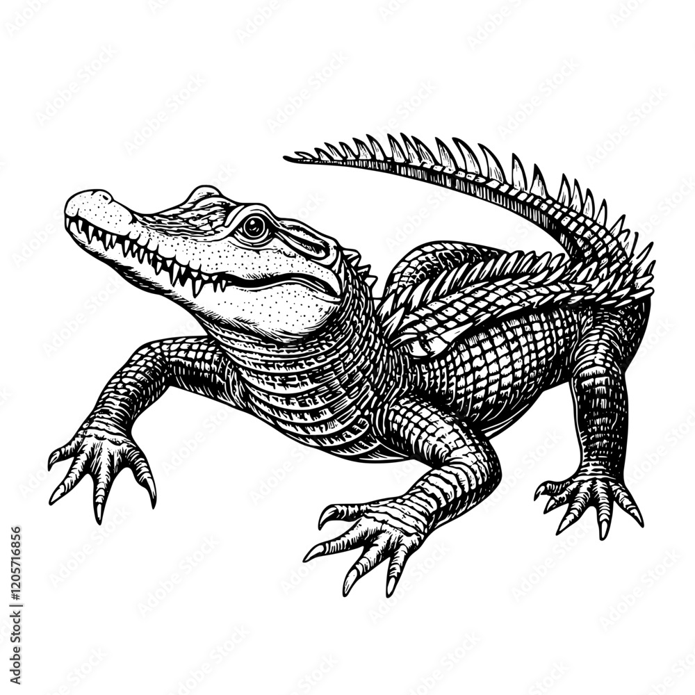 Fototapeta premium Detailed illustration of a crocodile with intricate scales and features in a natural setting. Generative AI