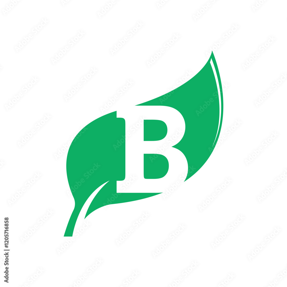 B Initial letter with green leaf vector flat design is design for natural and eco friendly logo B Initial letter with green leaf vector flat design is design for natural and eco friendly logo