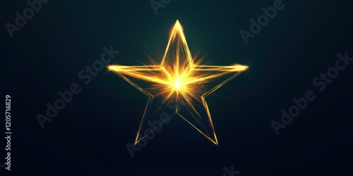 A single glowing neon star with sharp edges, emitting radiant yellow light on a smooth dark background photo