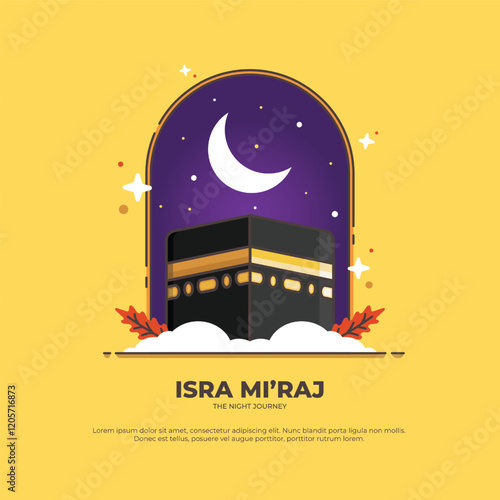 isra miraj celebration vector with the concept of kaaba at night. isra miraj illustration vector. can be used for banners, wallpapers, and backgrounds