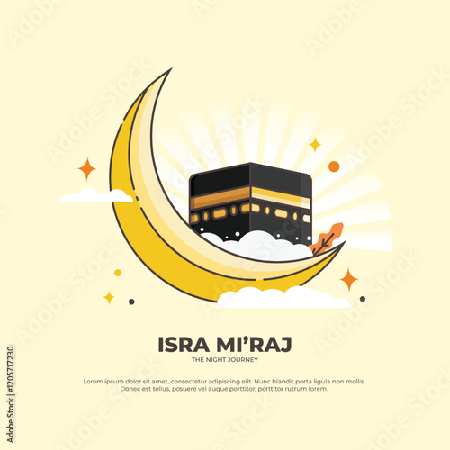 vector isra miraj. concept of moon and kaaba. vector illustration. can be used for banner, wallpaper, and background