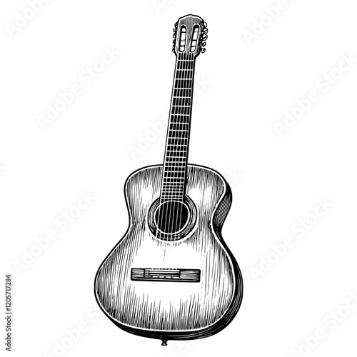 Elegant acoustic guitar illustration depicting craftsmanship and detail in design and structure. Generative AI