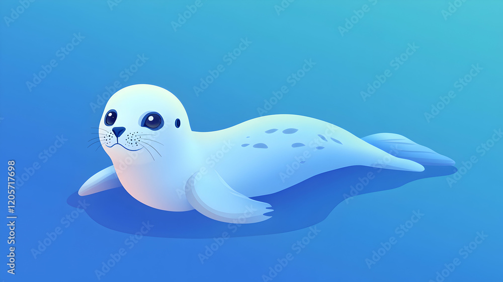 Cute Seal Swimming in Blue Water with Soft Cartoon Design