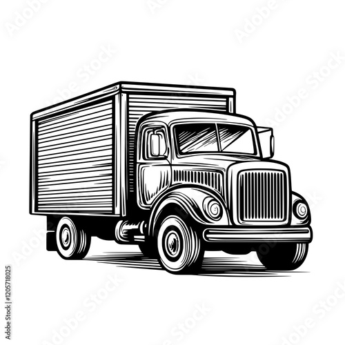 Classic delivery truck illustration showcasing a timeless design and detailed craftsmanship in a monochrome style. Generative AI