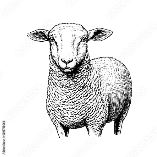 Detailed depiction of a sheep standing proud in a pastoral setting during the daytime. Generative AI