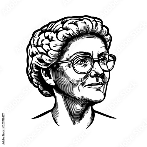 Portrait of a mature woman with glasses, showcasing wisdom and experience in an artistic style. Generative AI