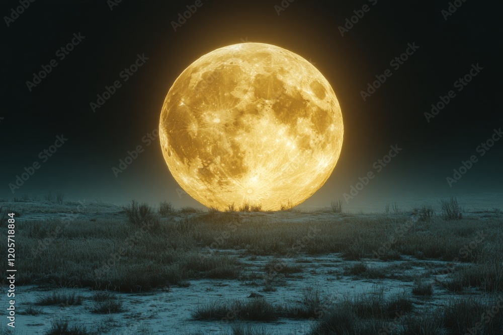 Naklejka premium Golden Moon Illuminating Winter Field