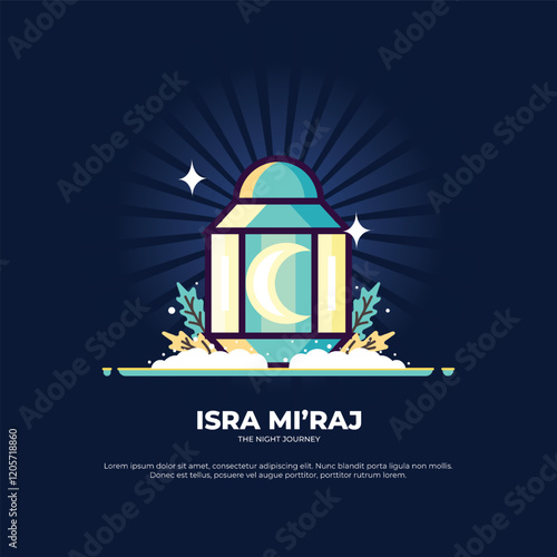isra miraj greeting with the concept of lantern lights. night journey. vector illustration. can be used for background, social media, and greeting cards