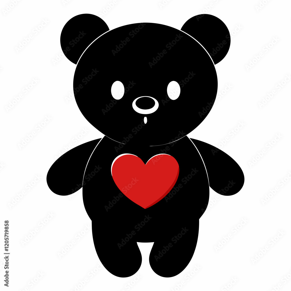 Obraz premium Teddy Bear Holding a Heart black silhouette vector illustration white background