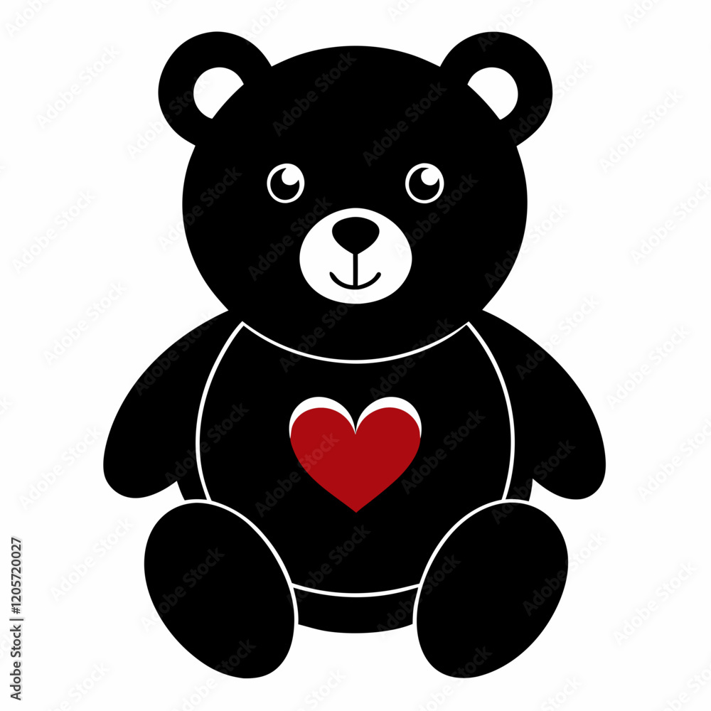 Obraz premium Teddy Bear Holding a Heart black silhouette vector illustration white background