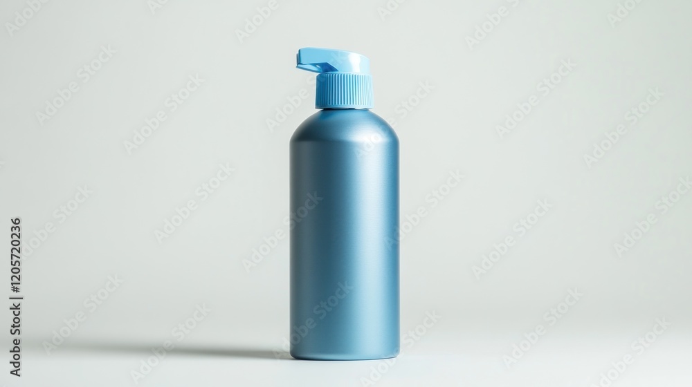 Blue pump bottle studio shot, product packaging, mockup Blue pump bottle studio shot, product packaging, mockup