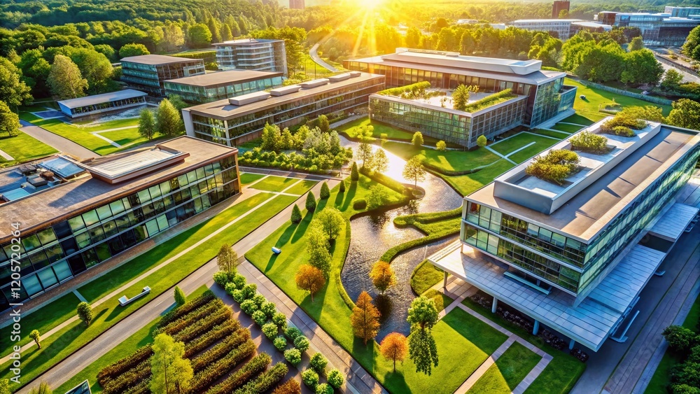 Aerial View Modern Sustainable Office Park Landscape Design Aerial View Modern Sustainable Office Park Landscape Design