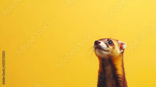 Wallpaper Mural Curious Ferret Gazing Upwards Against Bright Yellow Background Torontodigital.ca
