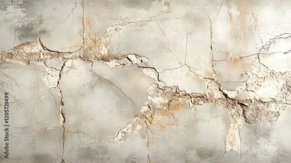 Obraz premium A smooth cement wall displays subtle cracks that weave through its surface, showcasing a blend of raw texture and minimalist aesthetics. The cracks tell a story of time and wear