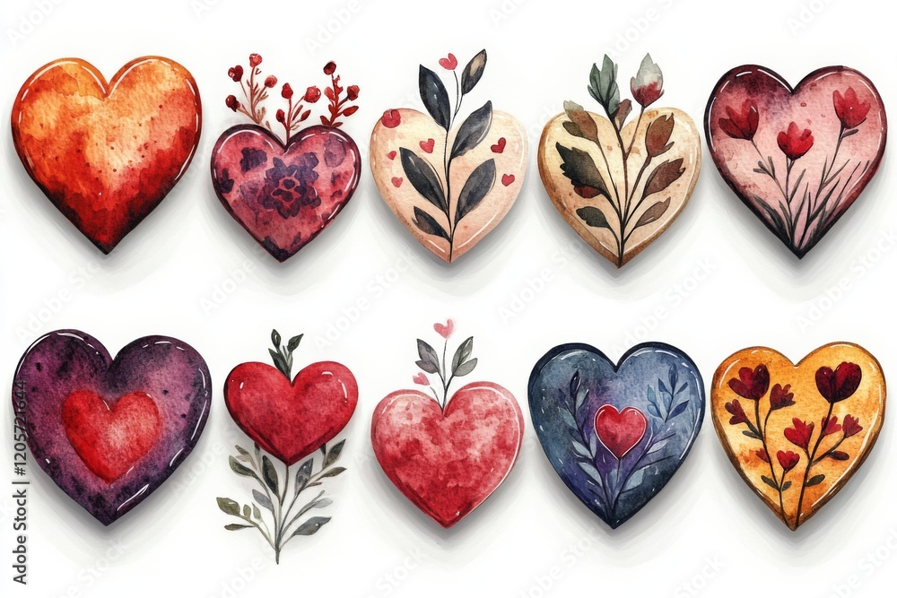 Fototapeta premium Romantic Watercolor Hearts Collection