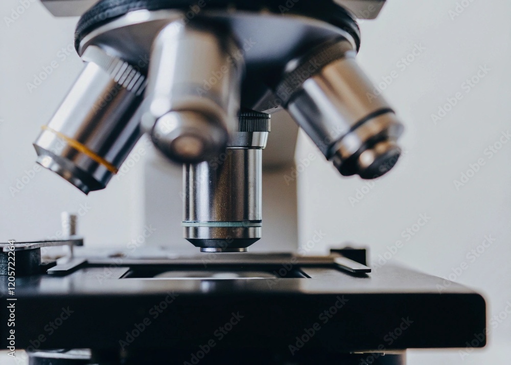 Fototapeta premium Close up of microscope in laboratory. Scientific research and development concept.