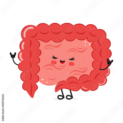 Cute cartoon Intestine character illustration with a joyful expression