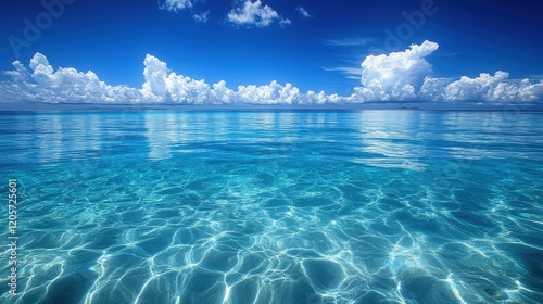 Clear Blue Ocean Water Under a Vibrant Sunny Sky photo