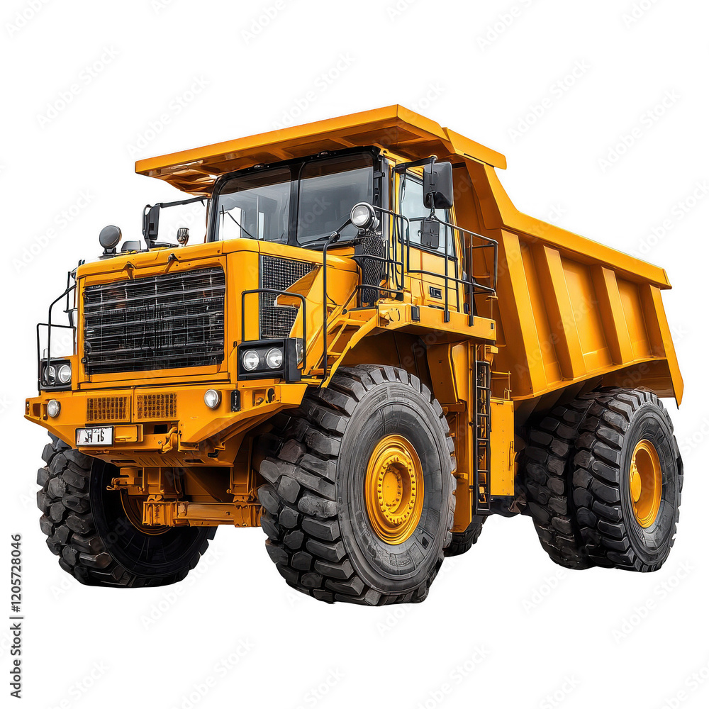 yellow dump truck with large wheels isolated on transparent background yellow dump truck with large wheels isolated on transparent background