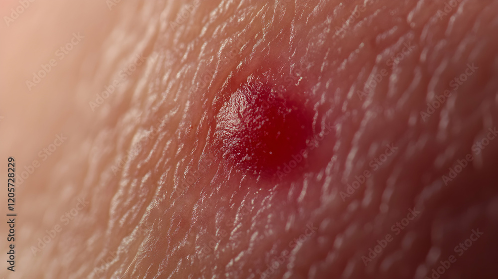 Fototapeta premium Close-Up of Red Pimple on Human Skin Surface with Textured Detail