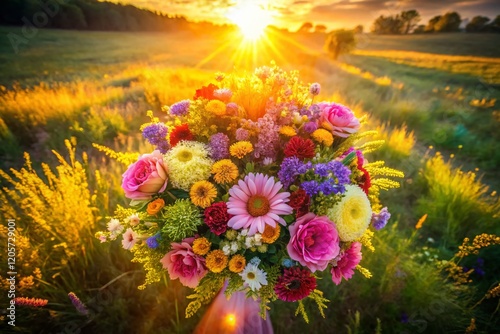 Aerial View of Vibrant Flower Bouquet, Happiness Delivery,  Cheerful Gift