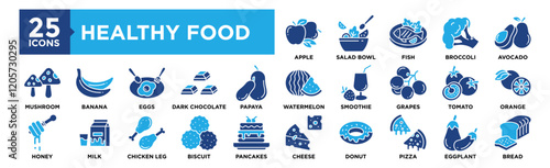 Healthy Food icon collection set. Containing design healthy, vegetable, food, meal, ingredient, fresh, diet	