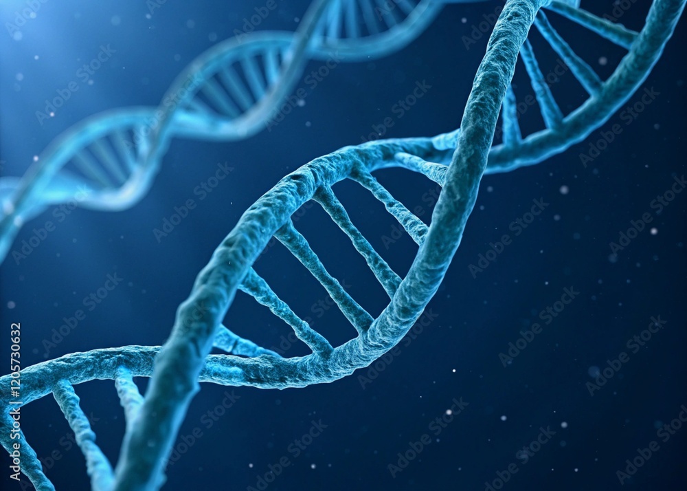 Close up view of double helix DNA structure in vibrant blue hues Close up view of double helix DNA structure in vibrant blue hues