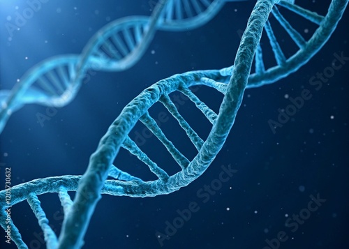 Close up view of double helix DNA structure in vibrant blue hues