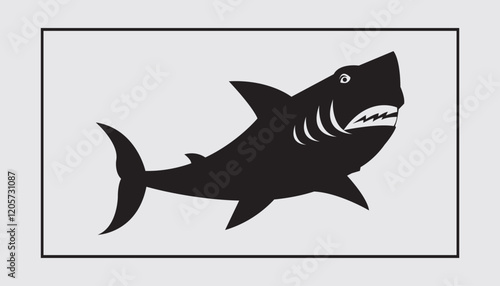 Black and white illustration of a dangerous shark. Vector on a gray background
