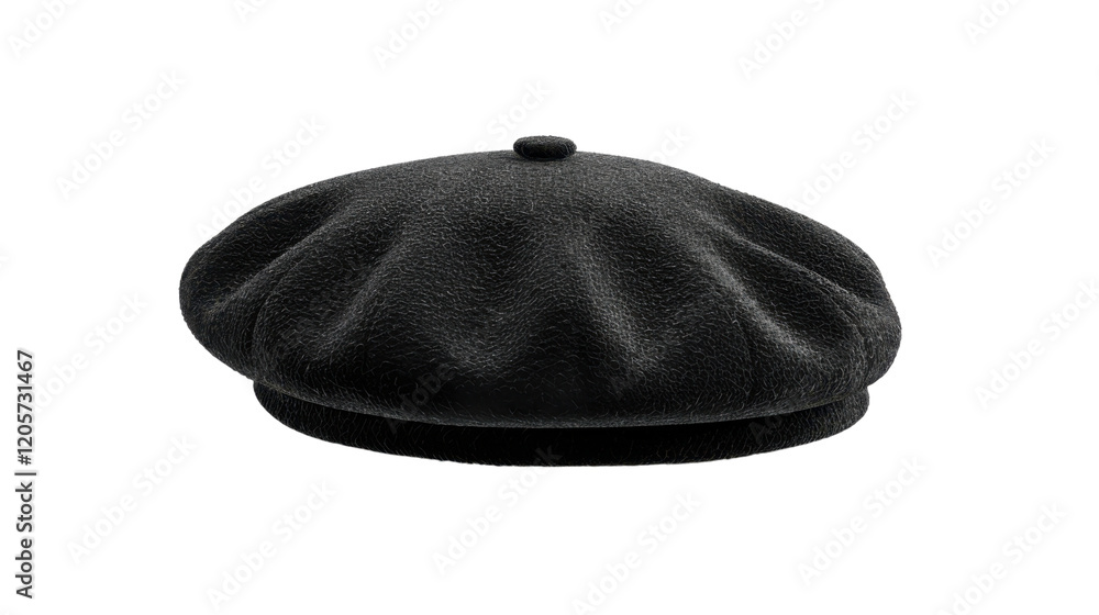 Black beret hat with soft texture on transparent background Black beret hat with soft texture on transparent background