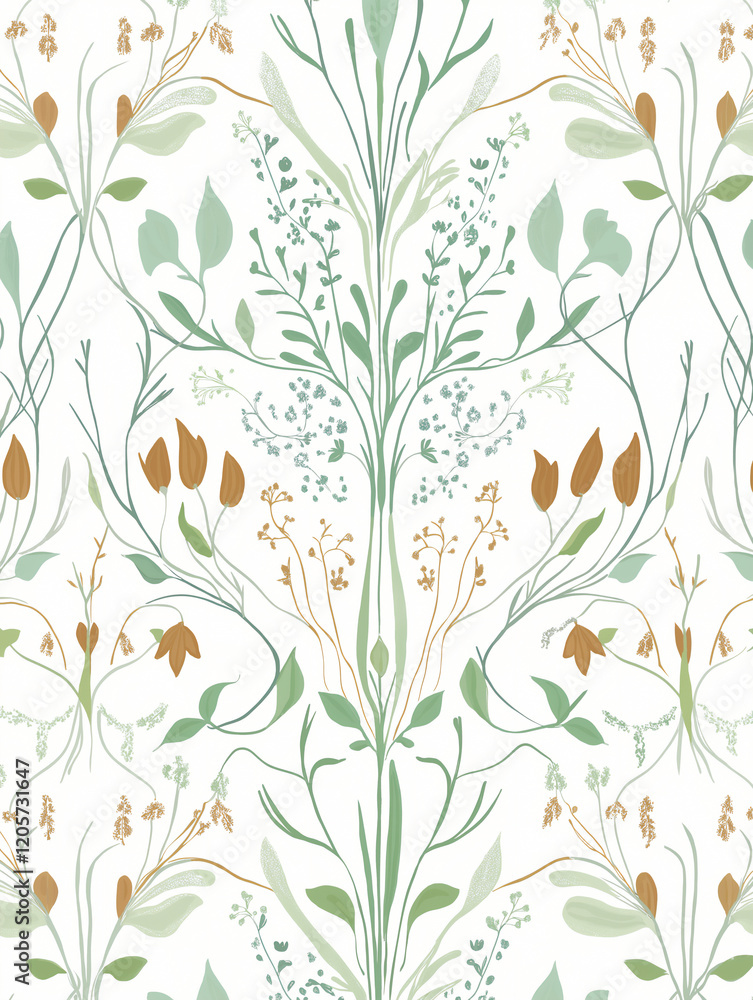 Seamless pattern with green, yellow, and orange leaves on a light background. Vertical illustration Seamless pattern with green, yellow, and orange leaves on a light background. Vertical illustration