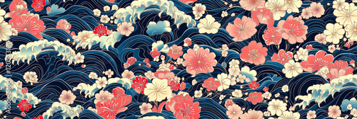 Seamless Beautiful Floral Waves Pattern: A Stunning Fusion of Nature's Elegance and Artistic Design for Home D?cor and Textile Applications. photo