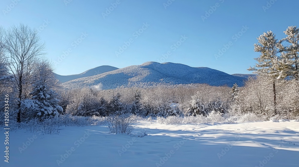 Snow Covered Mountains & Trees on a Sunny Winter Day Landscape Snow Covered Mountains & Trees on a Sunny Winter Day Landscape