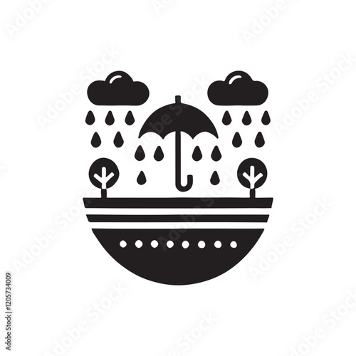 Rainy weather silhouette vector with a white background