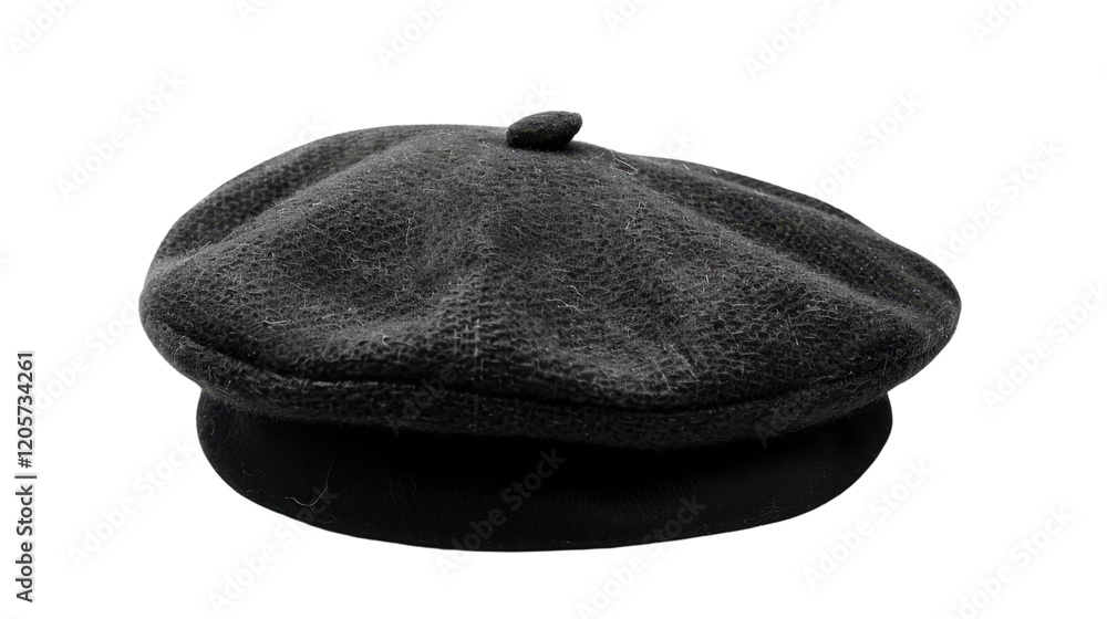 Black beret hat with soft texture on transparent background Black beret hat with soft texture on transparent background